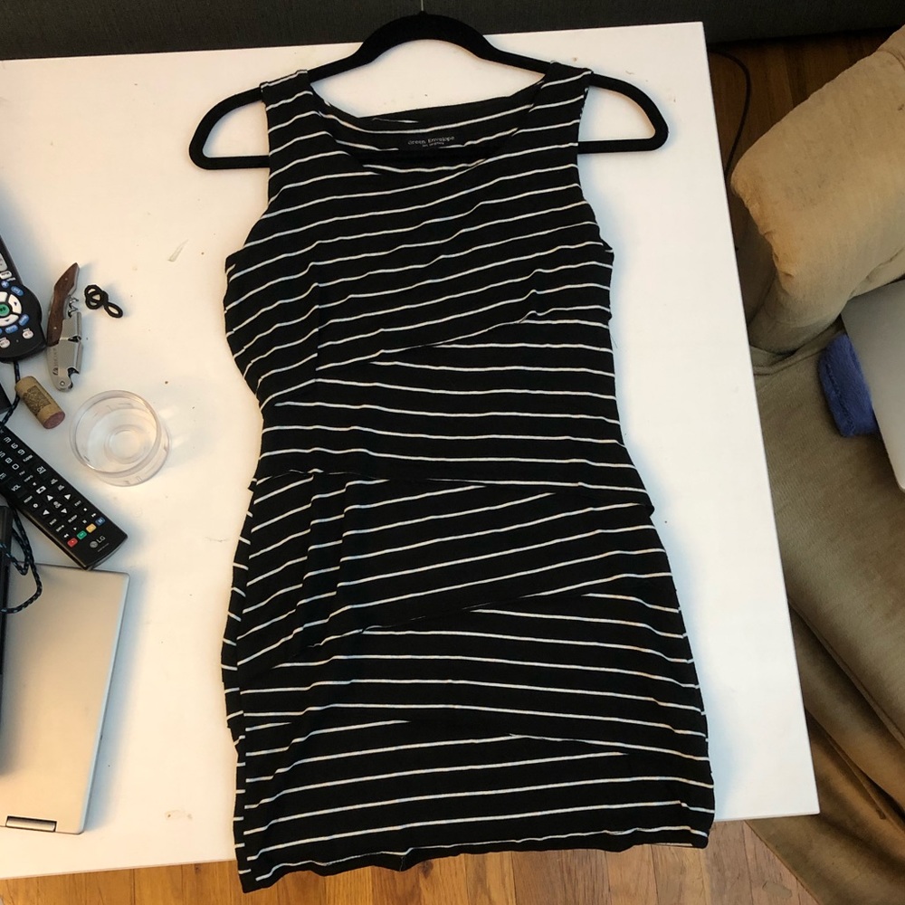 Black dress with white stripes